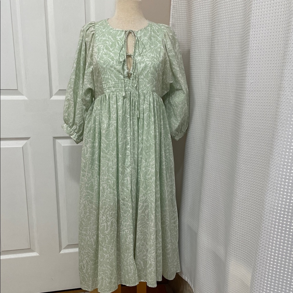 Anthropologie Mable Cottagecore Prarie Maxi Dress Lined Mint Green Floral SPRING